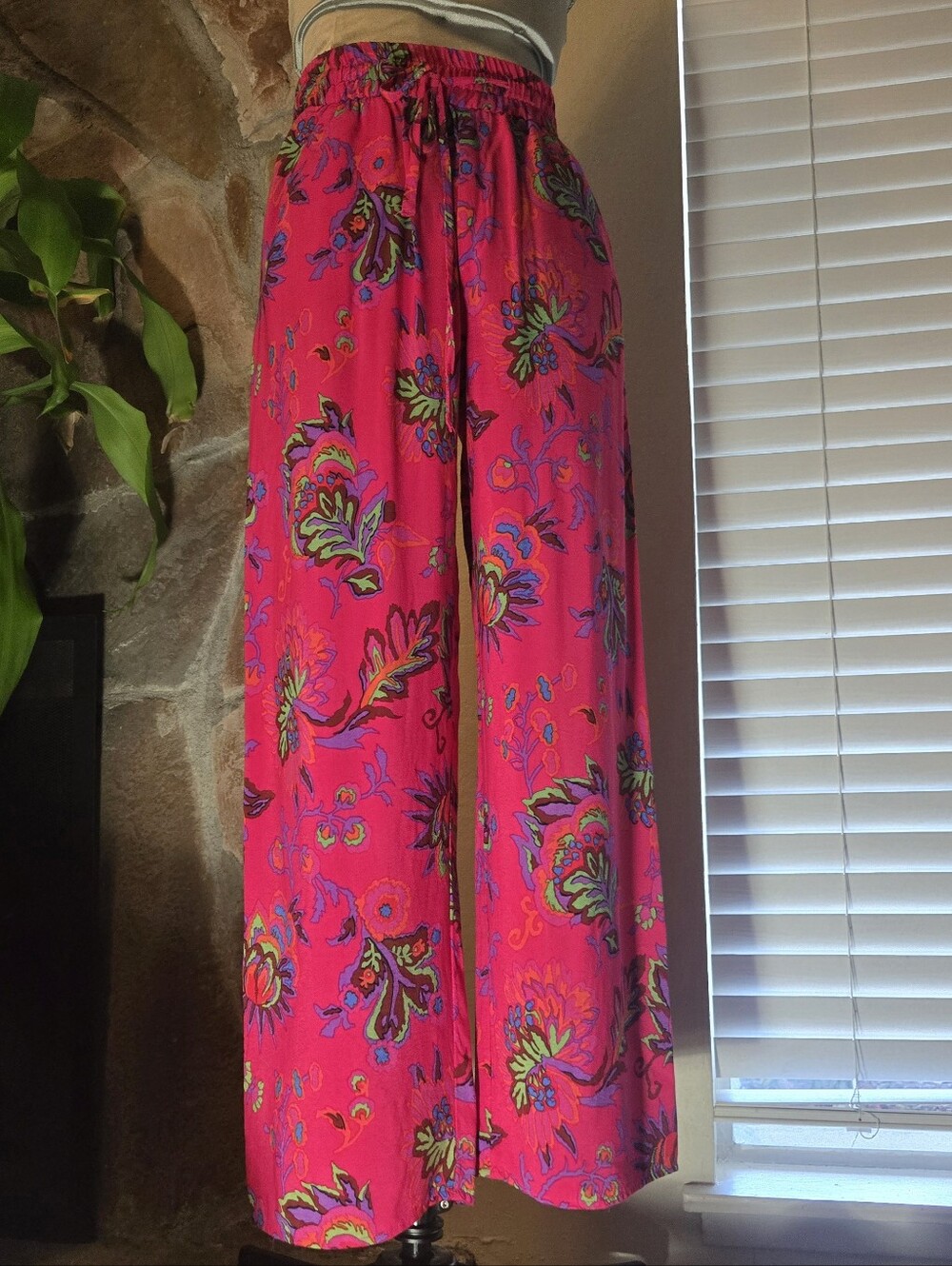 Catherine Malandrino Boho Chic Fairy Pink Floral Wide-Leg Pants